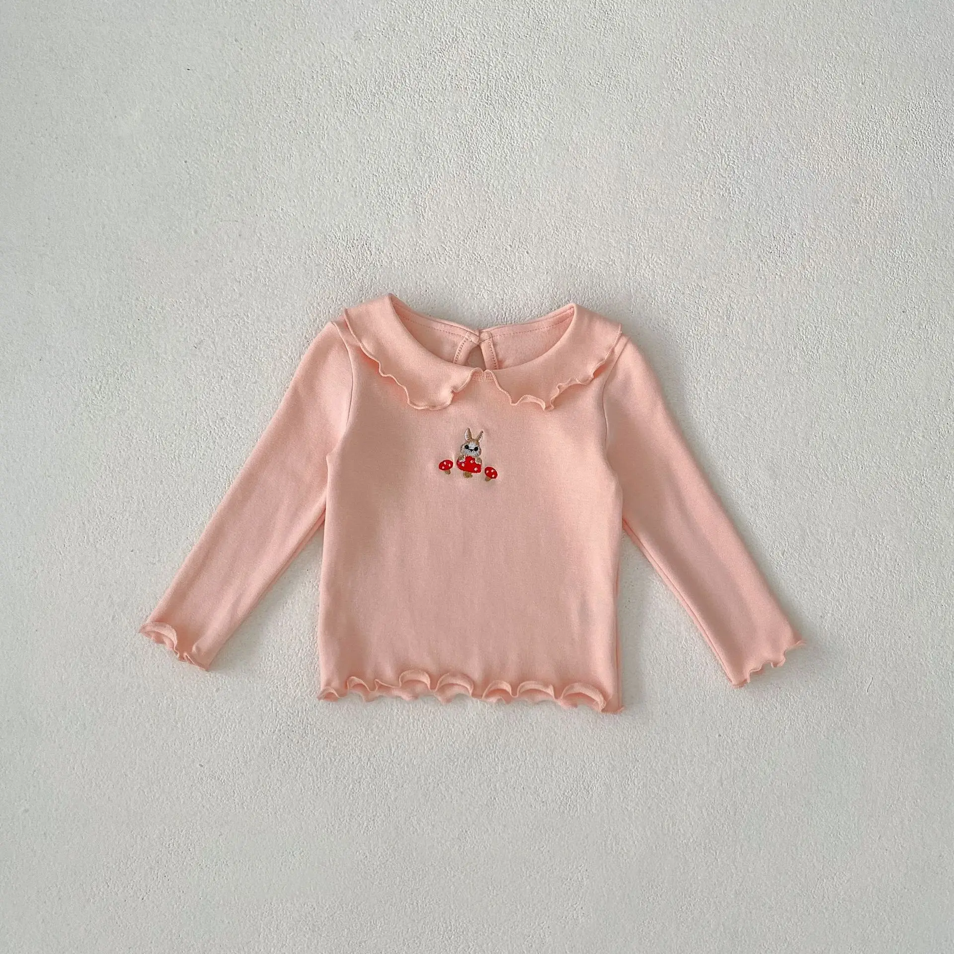 Autumn Ins Children Clothes Girl Baby Cartoon Ruffle Lapel T-shirt Girls Infant Embroidery Bottoming Shirt Newborm Casual Tops
