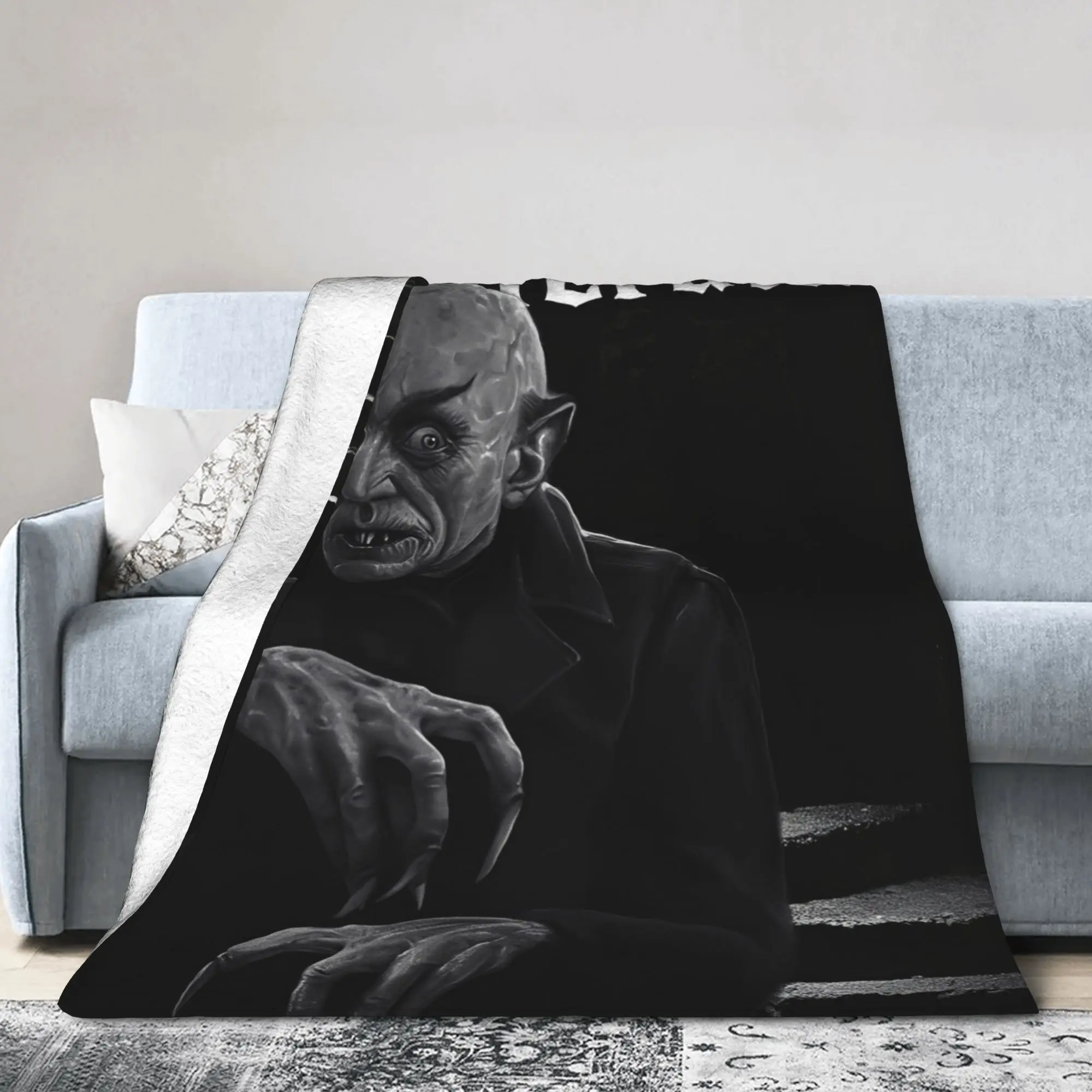 Nosferatu Vampire Dracula Fleece Throw Blankets Horror Movie Halloween for Bedding Knitted Blanket Travel Warm Multifunction
