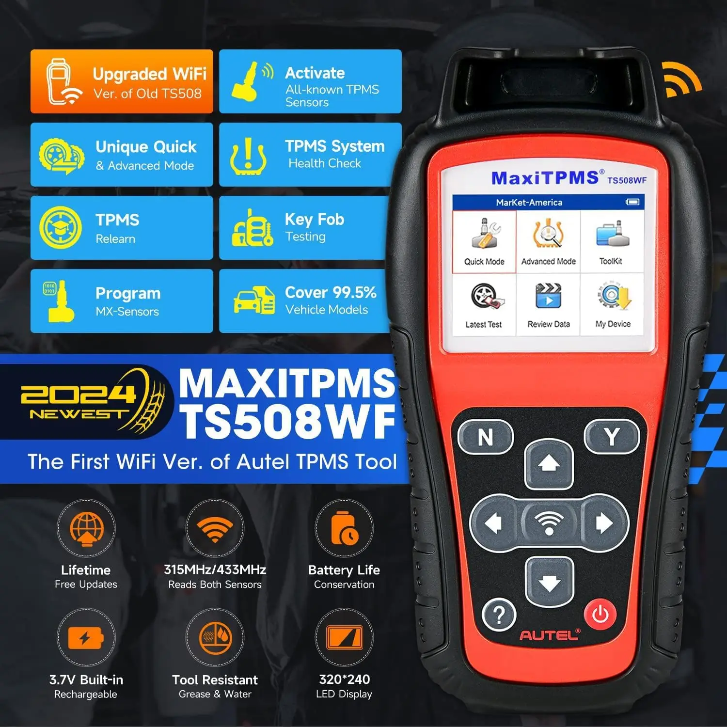 Programming Tool, 2024 Newest WiFi Ver. of TS508 TS501 TS408 TS601, Tire Pressure Monitor, Program MX-Sensors 315/433MHz