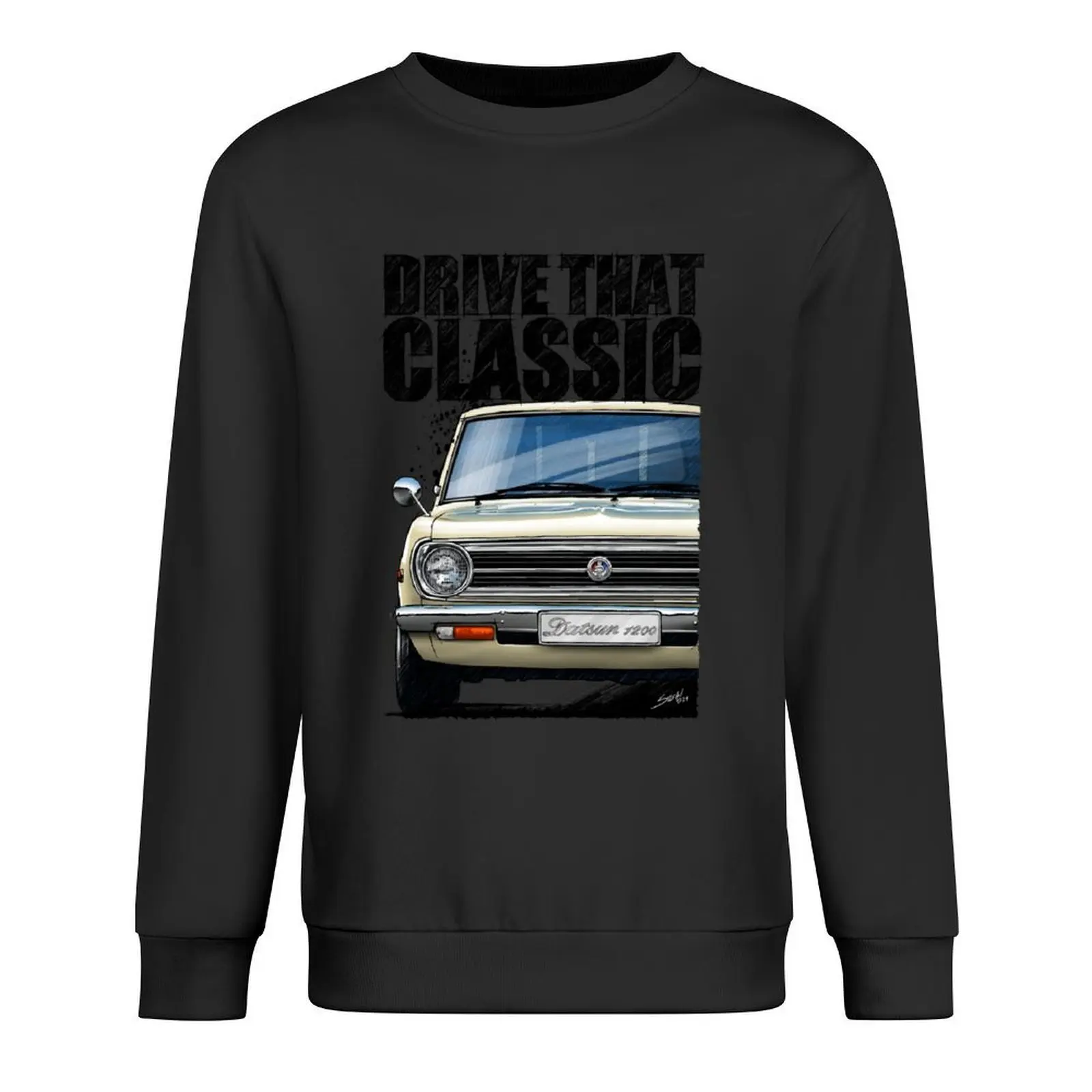 

Drive That Classic featuring the Iconic Datsun 1200 in ivory. (light coloured background) Pullover anime clothes sweatshirts