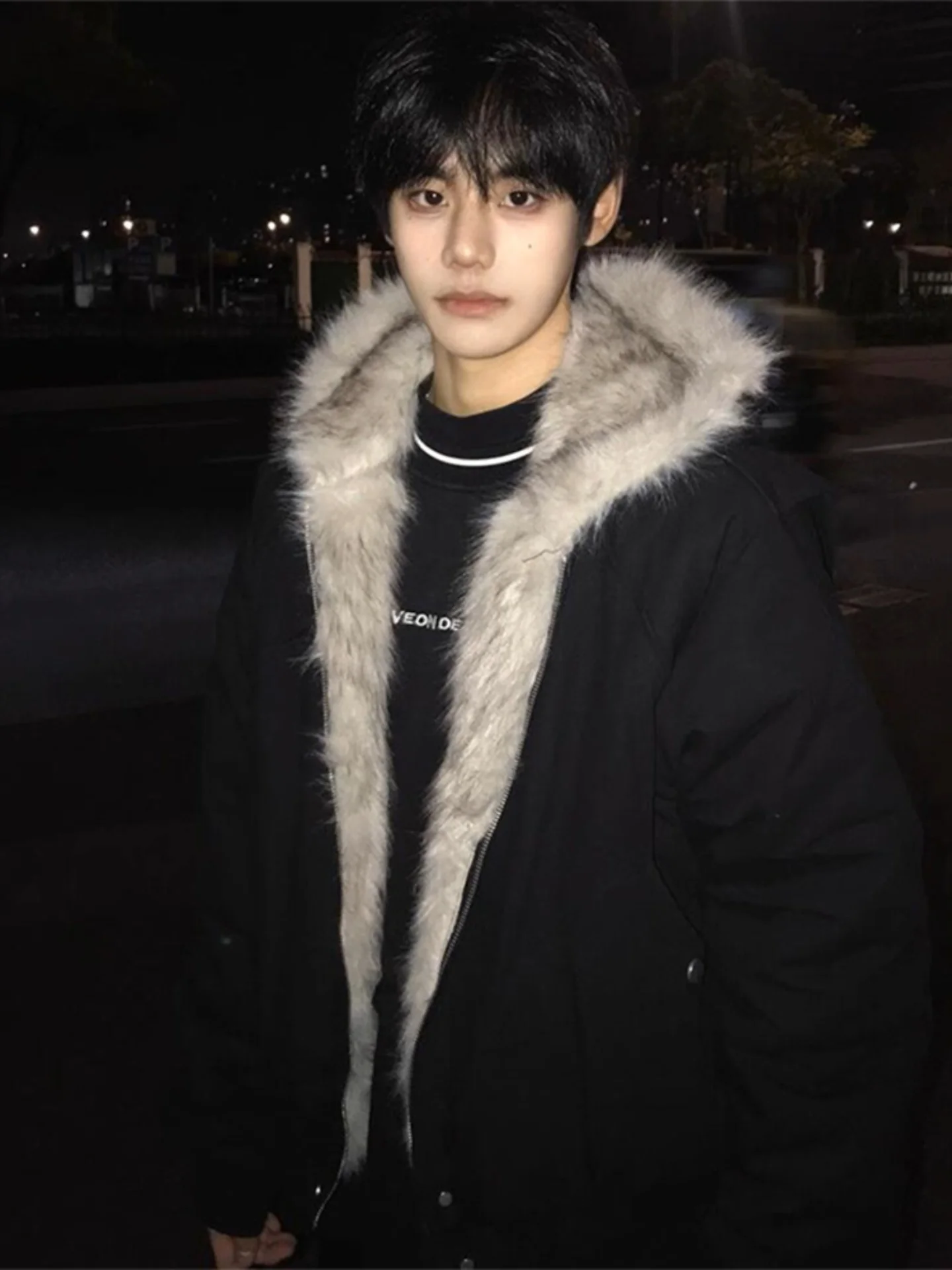 

Cleanfit Men's ort Cotton Jaet with Fur Collar Autumn Winter Warm Casual Sle Zipper Closure Hooded Coat for Teens