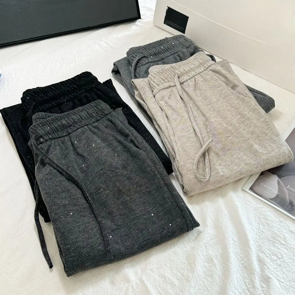 مريح بلون مستقيم الساق السراويل الترتر فضفاض محبوك السراويل الطويلة الرباط السراويل الفضفاضة واسعة الساق السراويل في الهواء الطلق #2