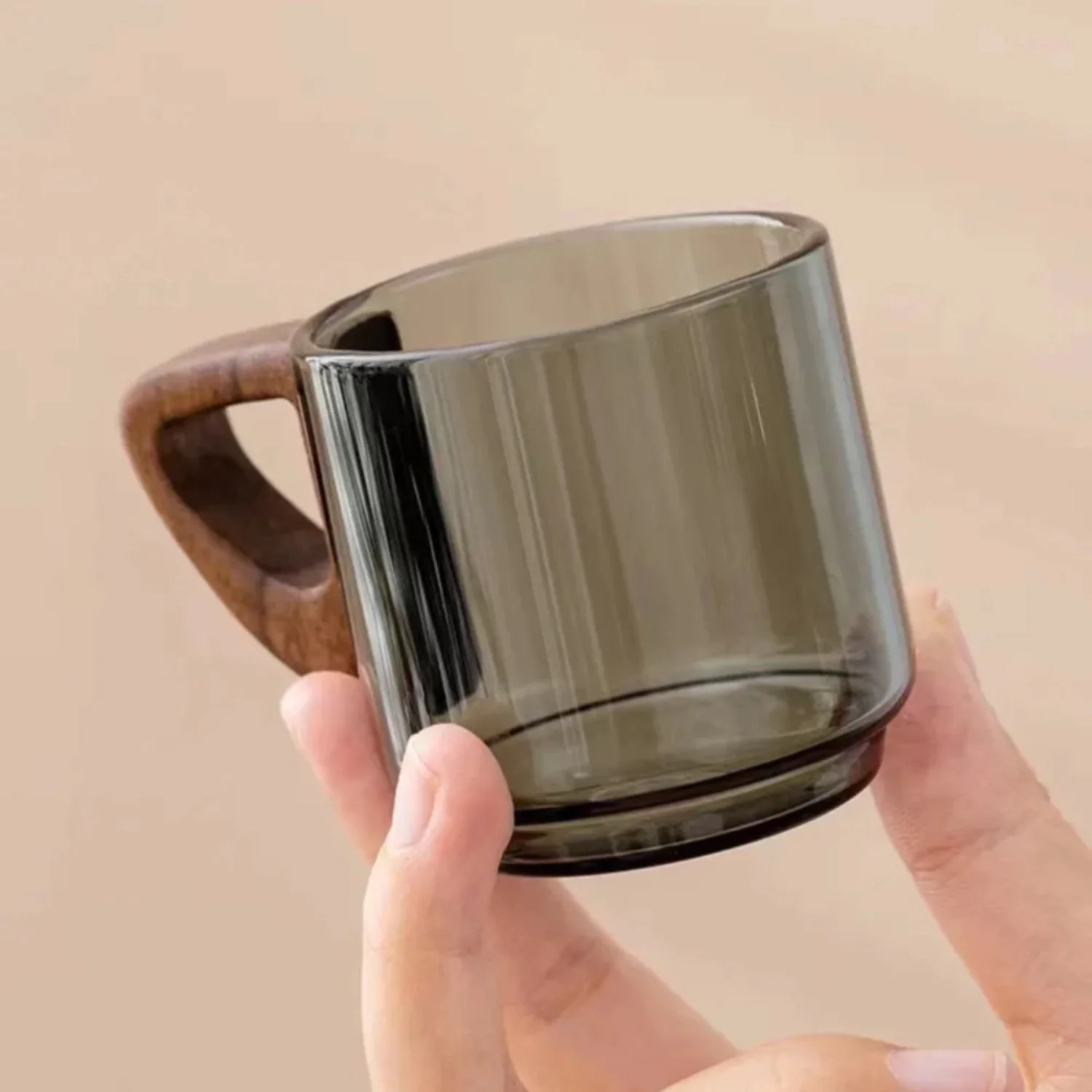 Wooden Handle Glass Tea Cup 150ml Sample Teacup Household Office with Walnut Wood Handle Anti-hot Kung Fu Tea Set Tea Small Cups