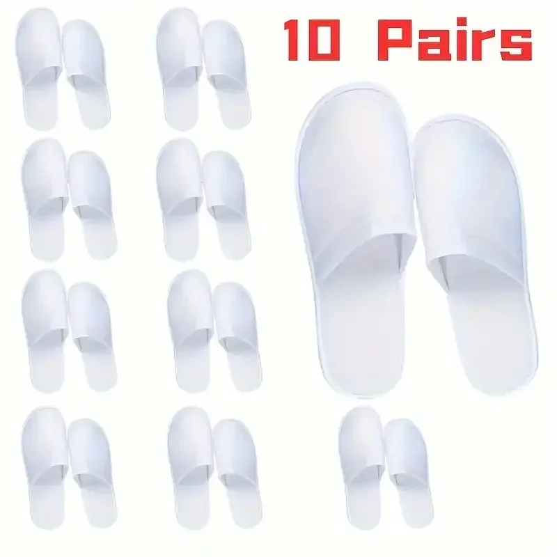 10Pairs of Disposable Closed Slippers Brushed Plush Closed-toe Non Slip Bathroom Slippers For Families,Hotels, SPA ,Travel