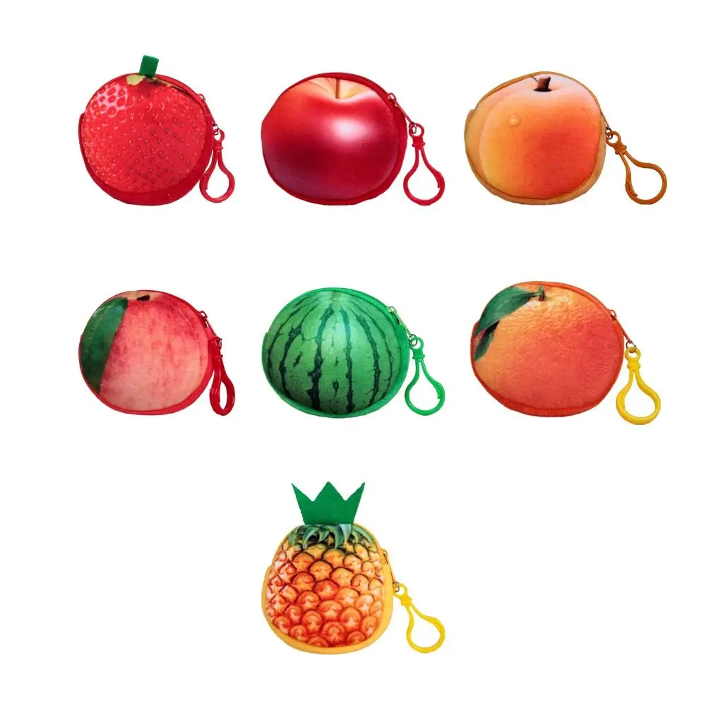 Mini melancia fruta Plush Coin Purse, titular do cartão, carteira dos desenhos animados, ao ar livre, pêssego, morango, morango, pelúcia