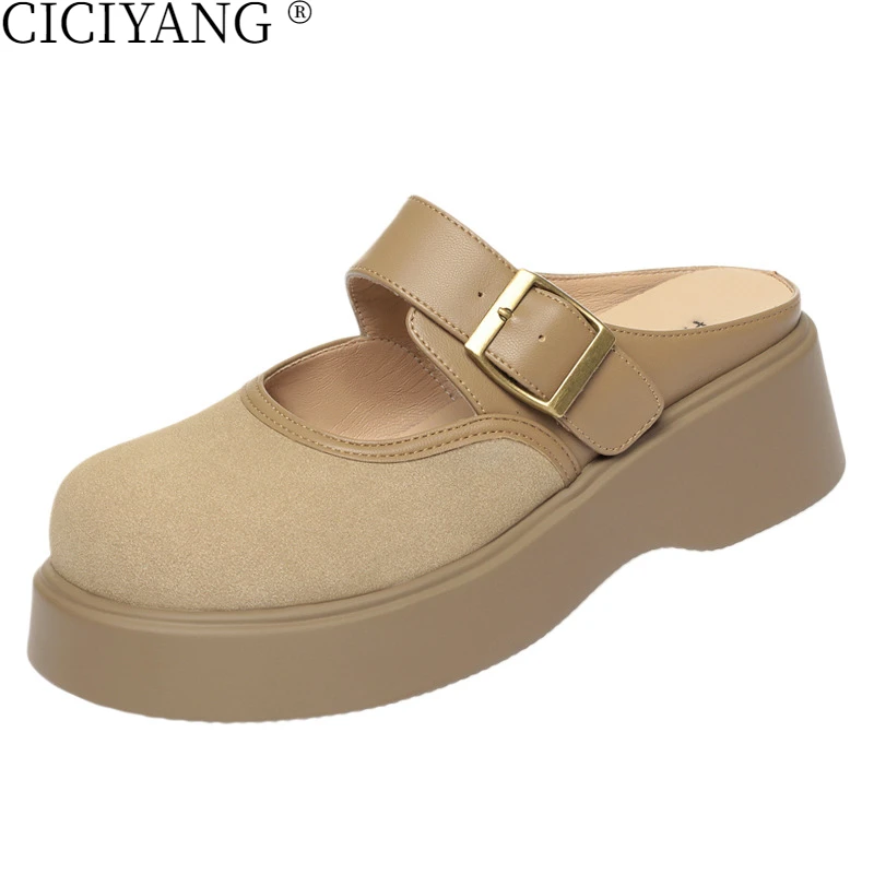 

CICIYANG Women Slippers Thick-soled Mules Shoes 2025 Spring New Closed Toe for Women Large-size Comfortable Half-slippers Female