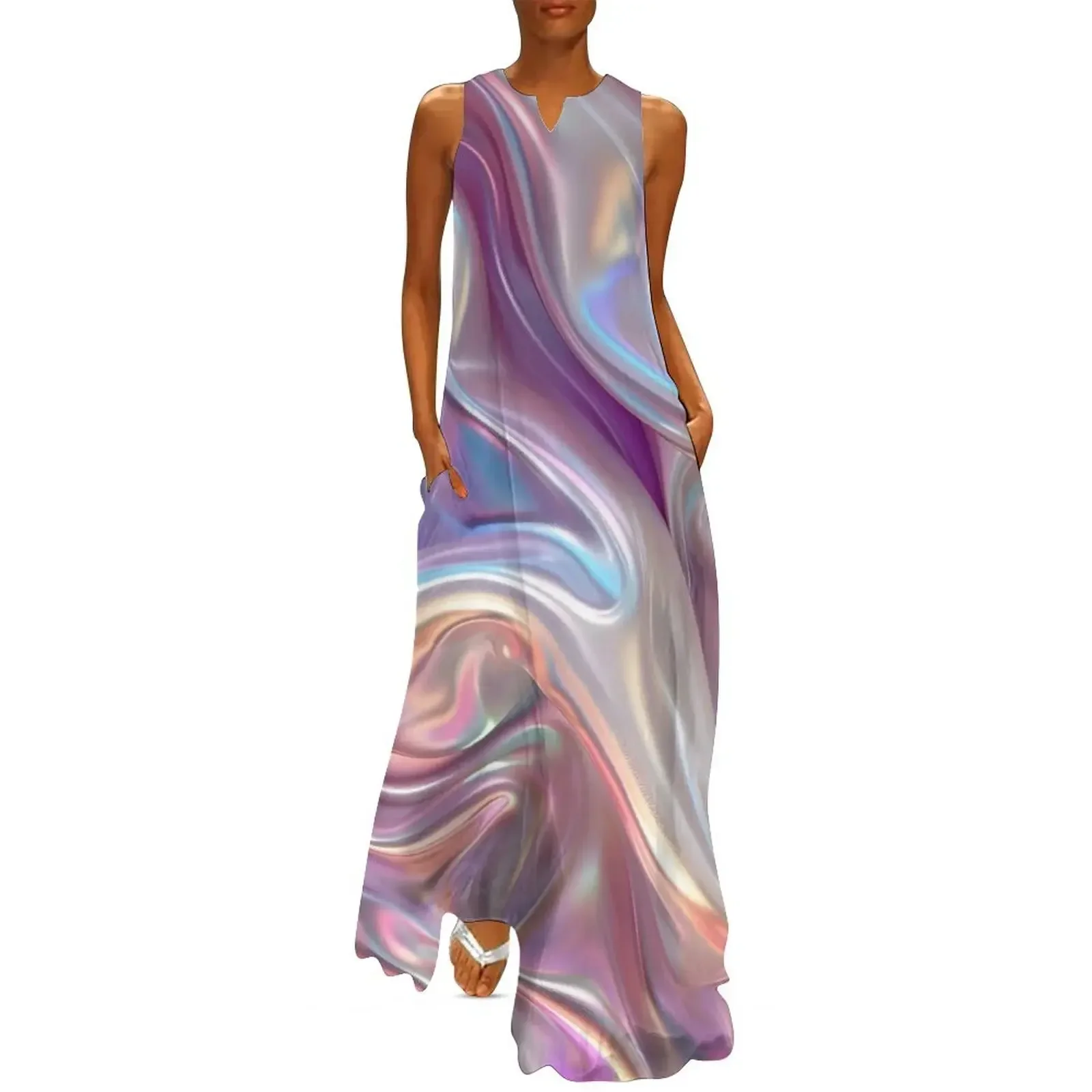 

Beautiful iridescent holograph textured pattern Long Dress women's summer clothing 2025 Dress
