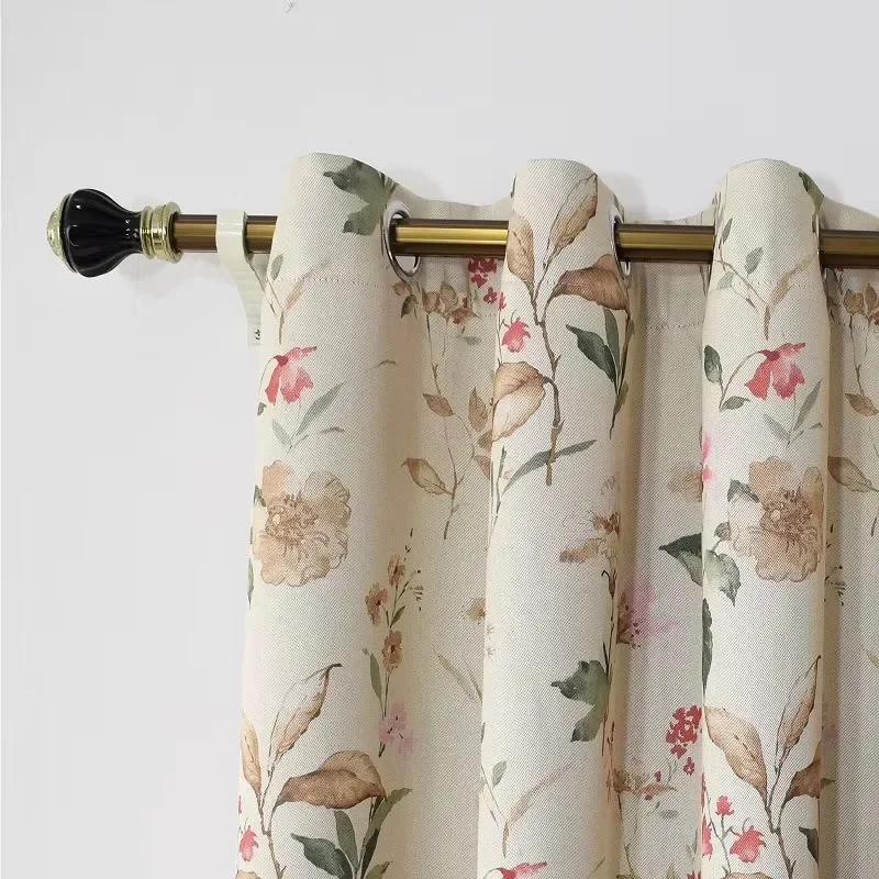 Blackout Printing Curtains for Living Dining Room Bedroom Cotton Linen Beige Window Nordic  American Style Curtains Customize