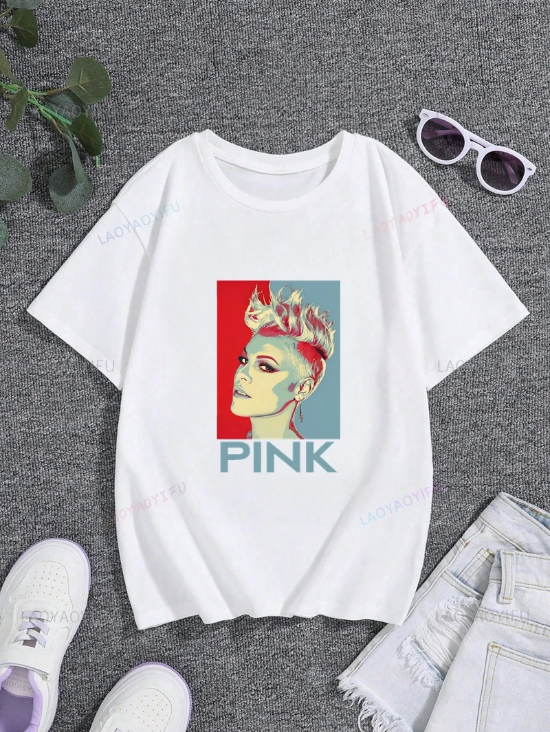 Famous Singer P! Nk Classic Poster Print Women's Fashion Shirt, Everyday Casual Street Wear, New Women's Top Cotton T-shirt