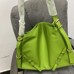 Spring Fashion Tote Bags Women Luxury Designer Handbag Purses 2023 New In PU Material Belt Decoration Motorcycle Girl Sling Bag