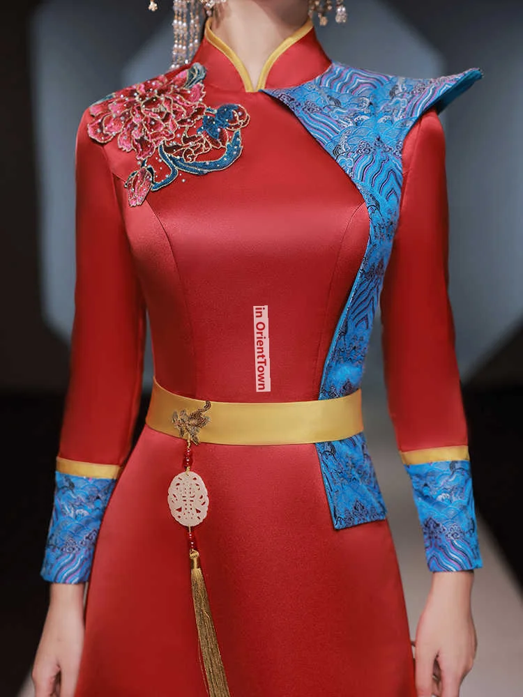 Long Style Performance Guzheng University Art Examination Female Host Formal Dress in OrientTown Model Walking Show Cheongsam
