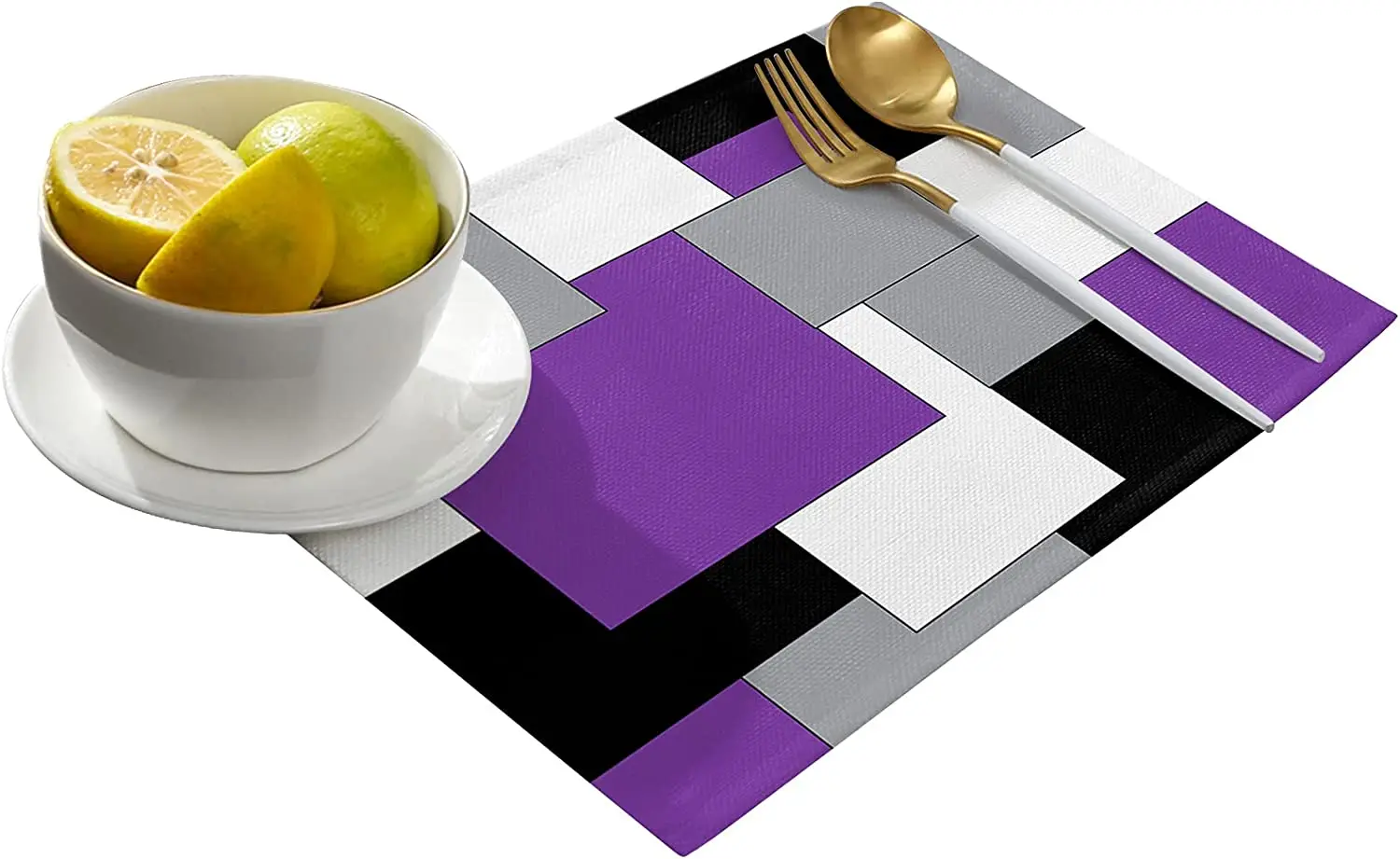 Tovagliette per tavolo da pranzo Set di 4/6 pezzi arte astratta Patchwork viola nero e grigio tavolo da cucina tovagliette tovagliette tavolo