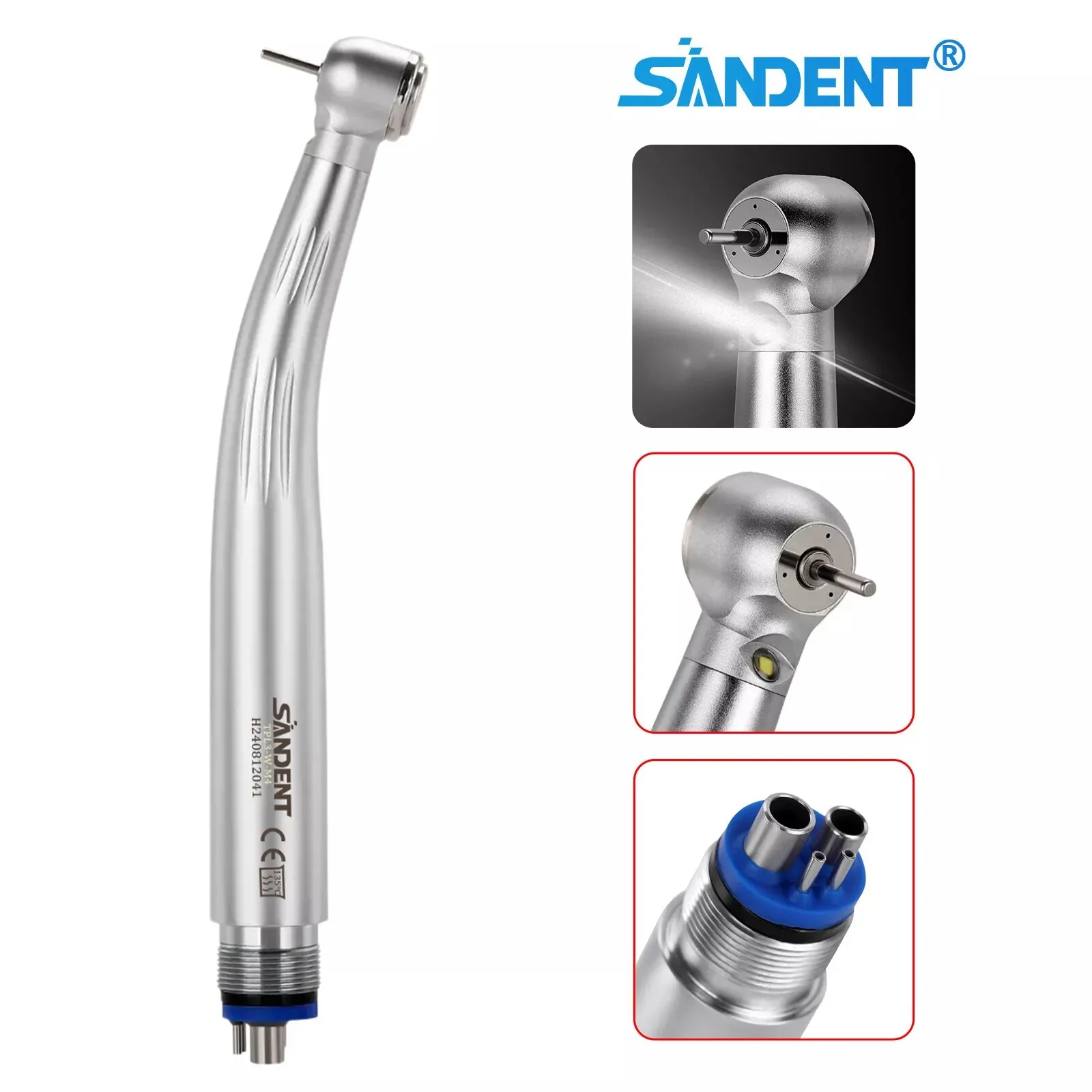 Dental Fiber Optic LED E-Generator High Speed Handpiece Push Button 4 Hole Ceramic Bearing Fit Nsk