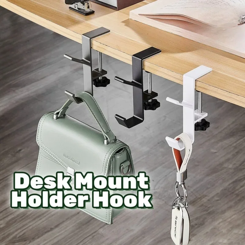 Multi-purpose Desk Edge Double Hooks Punch-free Desk Hanger Adjustable Backpack Storage Hanging Hook Office Home Table Organizer