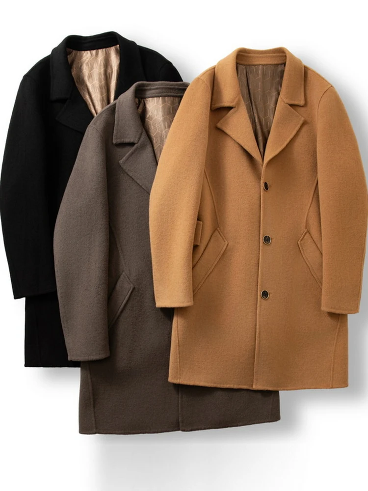 

Итальянское роскошное шерстяное пальто в стиле бизнес-кэжуал, свободного кроя, средней длины, из твида, мужское, осенне-зимнее, модное, городской стиль, на одной пуговице