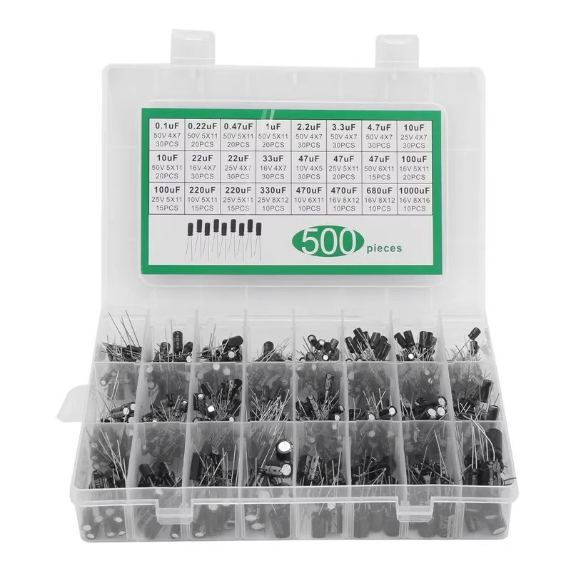 

24 commonly used 500 in-line electrolytic capacitor sample pack kit 0.1uF-1000uF 16V-50V