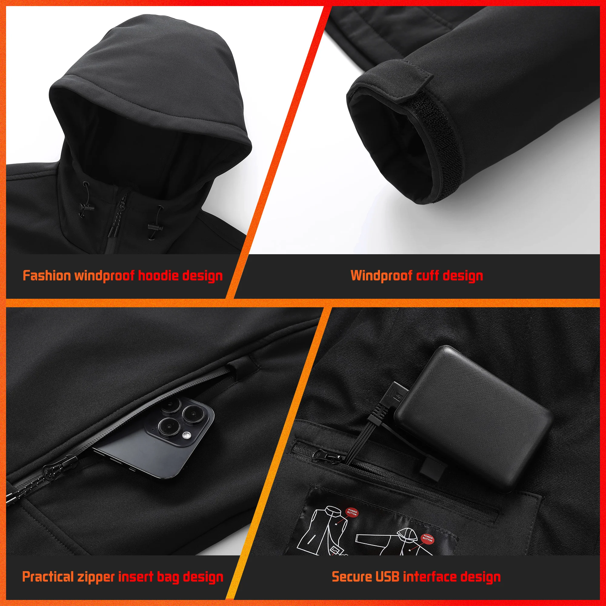 TODWARM Heated Jacket Camping Hiking Jacket Heating Motorcycle Jacket USB Electric Heating Skiing Clothes