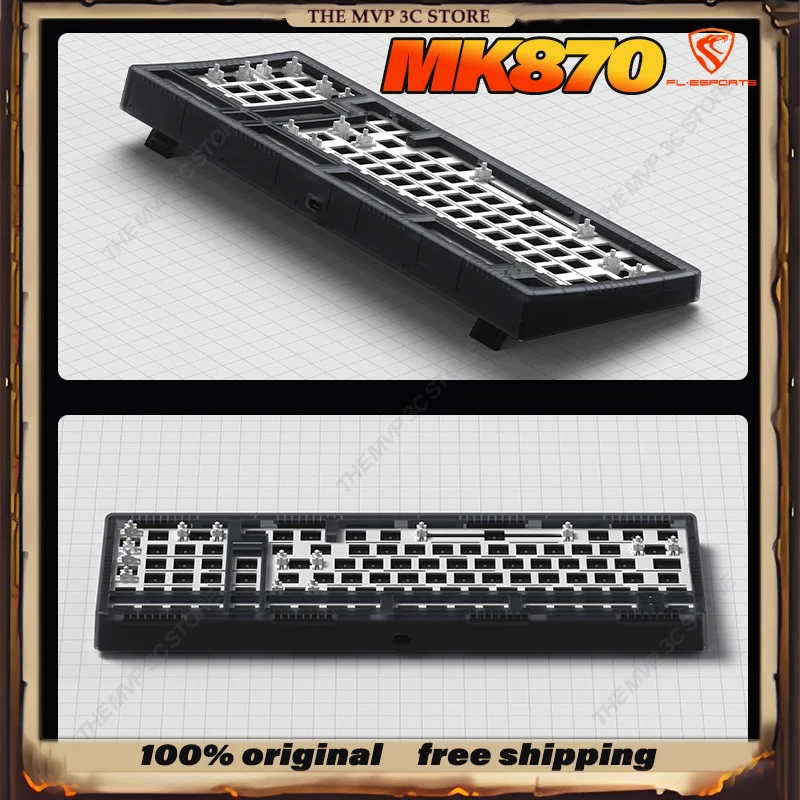 FLESPORTS MK870 Трехрежимная механическая клавиатура по индивидуальному заказу, комплект игровой офисный беспроводной многофункциональный ноутбук с горячей заменой RGB, подарочный ПК