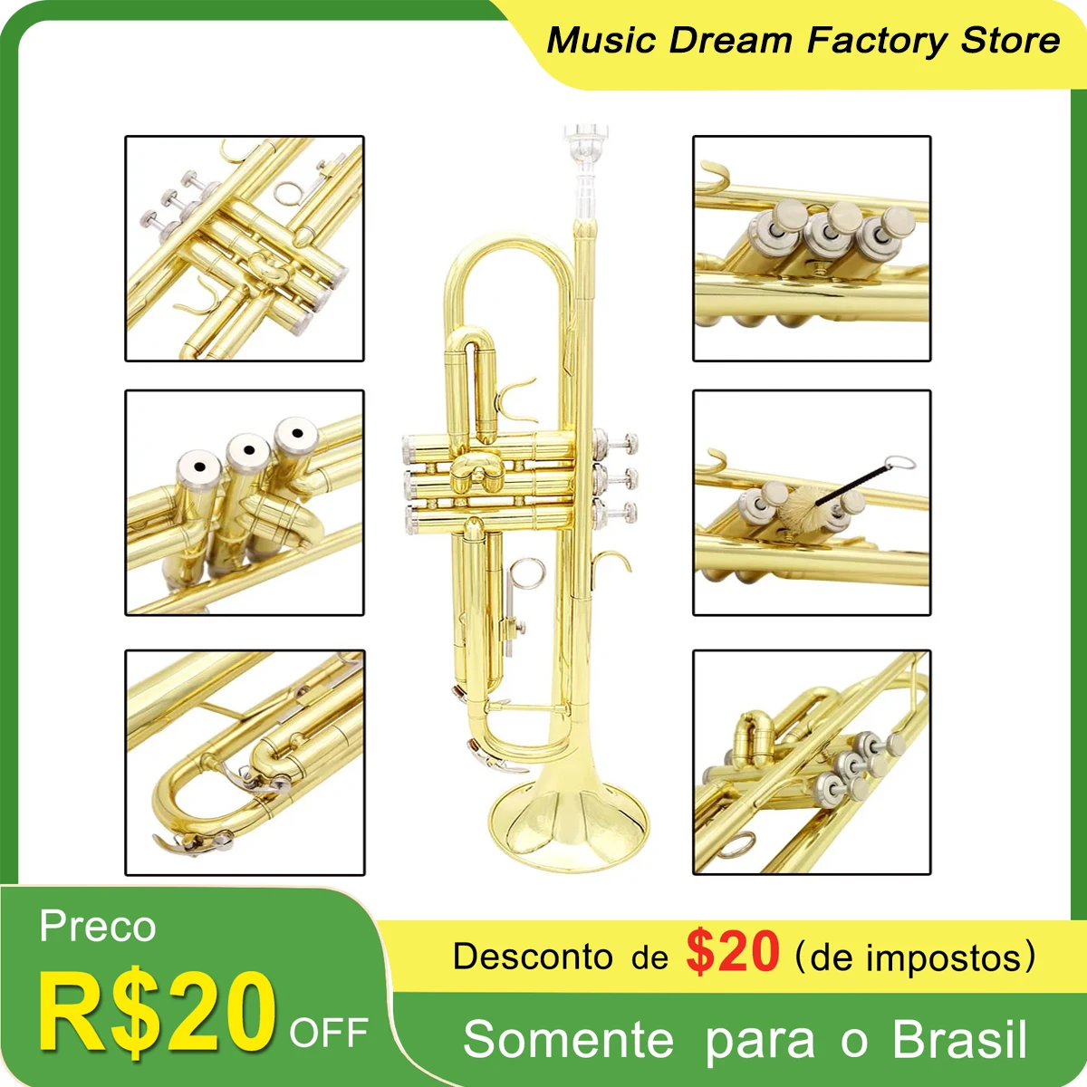 

SLADE Brass Trumpet Professional Musical Trompeta Wind Instrument with Mouthpiece Glove Cleaning Cloth Strap Case Best Trumpette