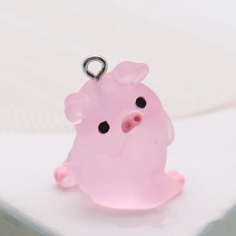 10Pcs Cute Pink Pig Resin Charm Pendant Cartoon Bag Keychain Jewelry Making Craft Supplies DIY Miniature Figurine Cabochon Ring