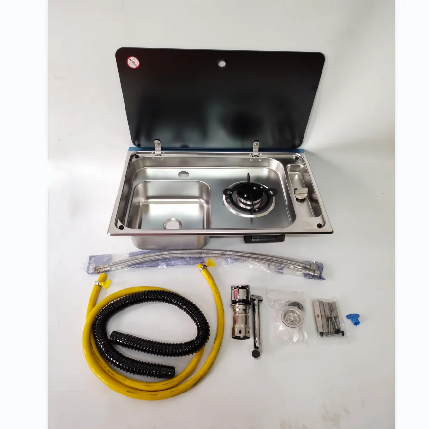 موقد وحوض غاز بشعلة واحدة من الفولاذ المقاوم للصدأ لمطبخ يخت قارب RV Caravan Motorhome