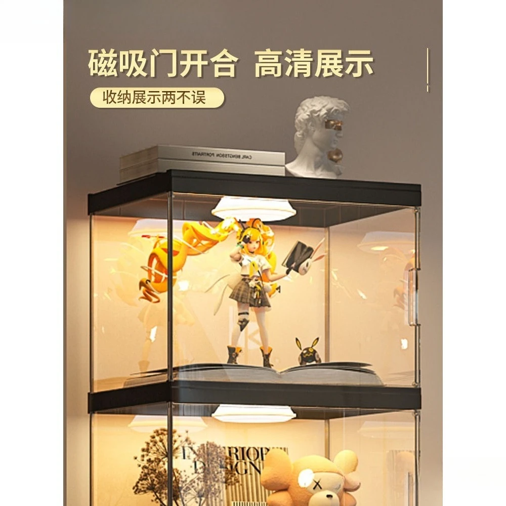 Bookcase Display Cabinet with Door Dust-proof Bookshelf Storage Grid Cabinet Transparent Figure Storage