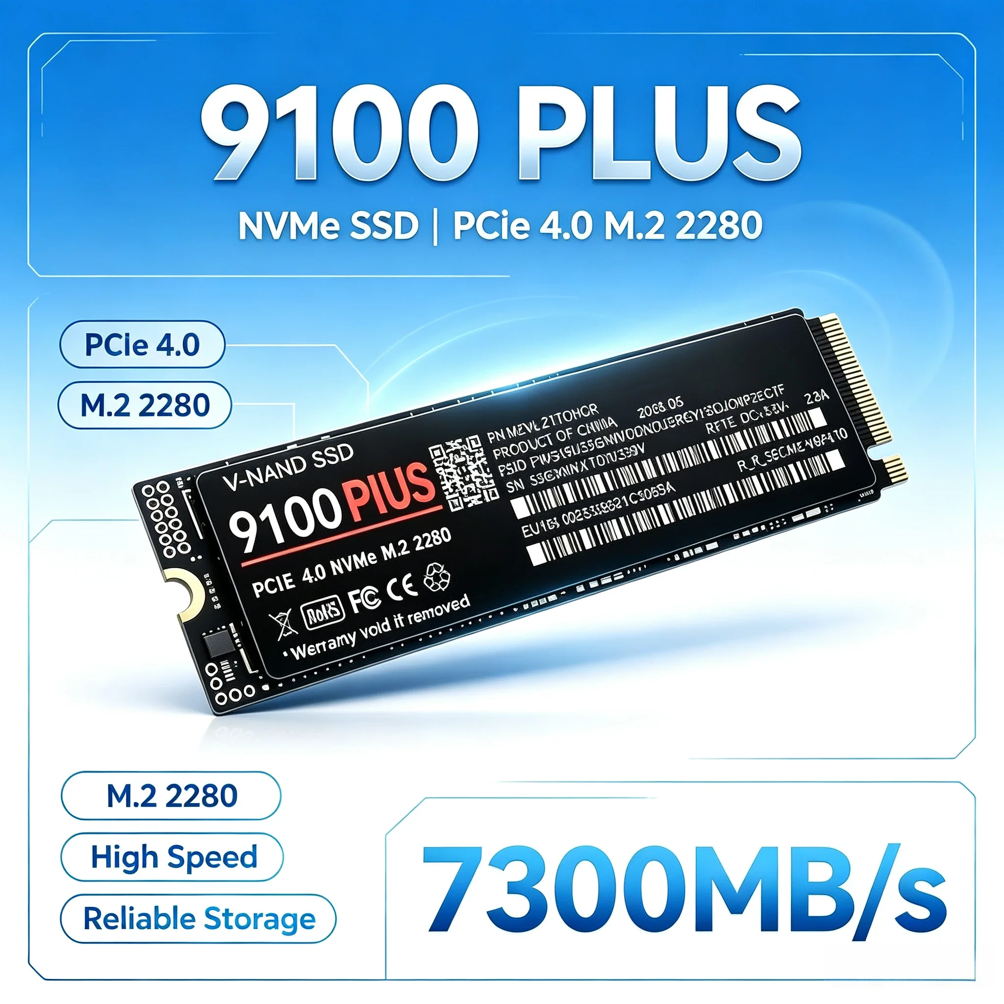 9100 PLUS M.2 2280 NVMe SSD PCIe Gen4.0 X4 500GB-4TB 7300MB/s TLC 3D NAND, Internal Gaming Drive for PS5 Laptop Desktop PC.