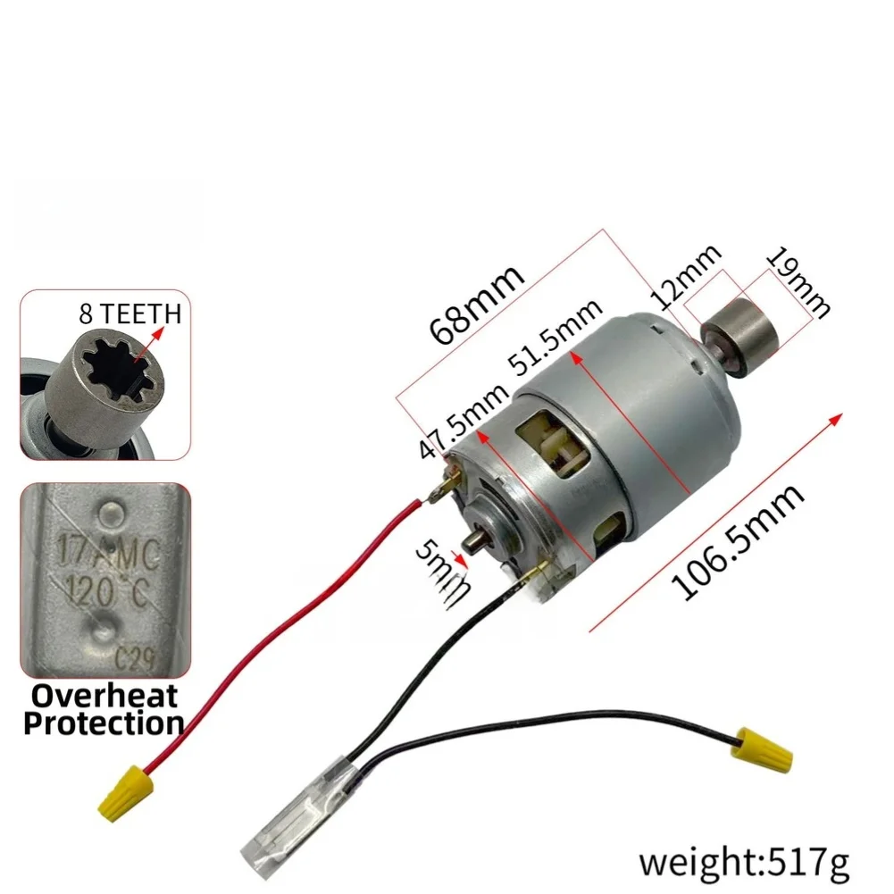 21V 887 Hedge Trimmer Motor with Copper Windings 8-Tooth Gear Overheat Protection for 21V and 24V Trimmer Models