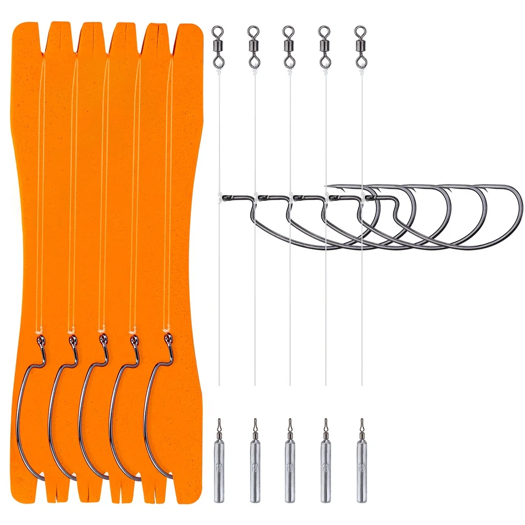 오프셋 후크 드롭 샷 리그, 1/0 3/0 낚시 후크 싱커, 무게추 낚시 비드 낚싯줄 키트, 5 개