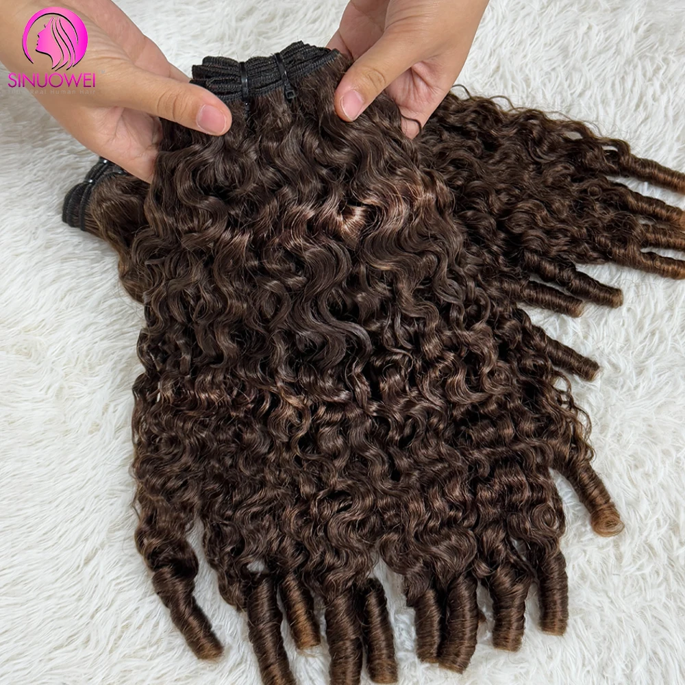 12A Burmese Curly Bundles Brown Pixie Curls Raw Hair 100% Human Hair Natural Curly Hair Weave Hair Extensions For Women Color #4