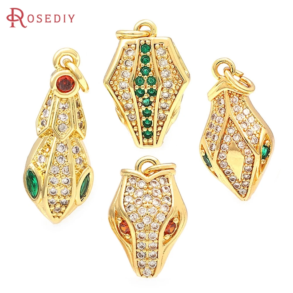 

4PCS 18K Gold Color Brass Snake Charms Pendants High Quality Necklace Earrings Diy Jewelry Accessories