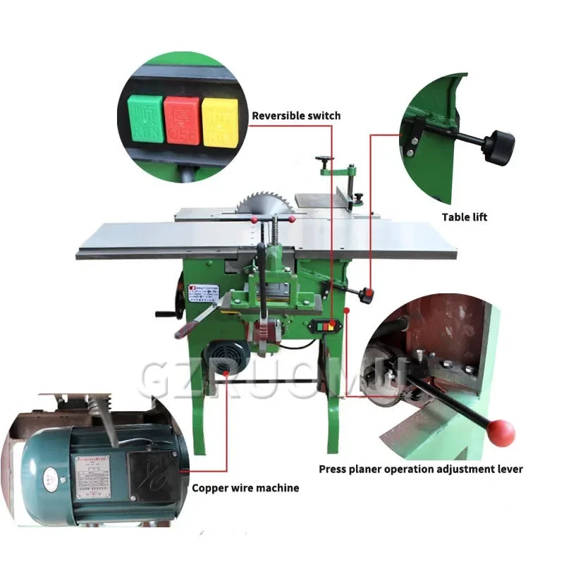 Máquina eléctrica combinada para carpintería, banco de trabajo deslizante multifuncional, cepilladora de combinación de madera DIY, Decoración de