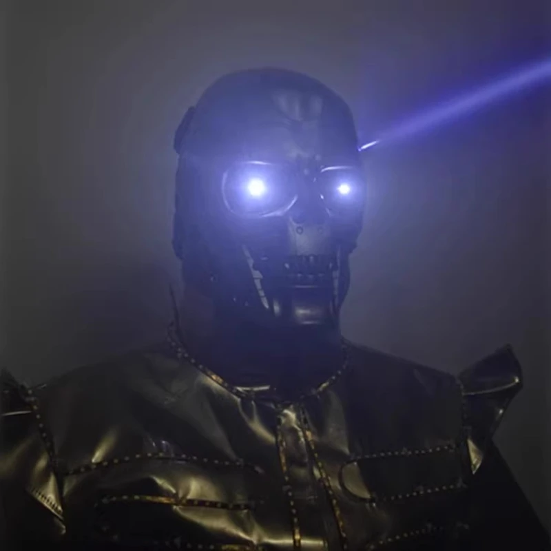 Terminator Robot-casco de calavera brillante, máscara con apertura de boca y diadema cerrada, accesorios de agarre para Halloween, puesta en escena para fiesta