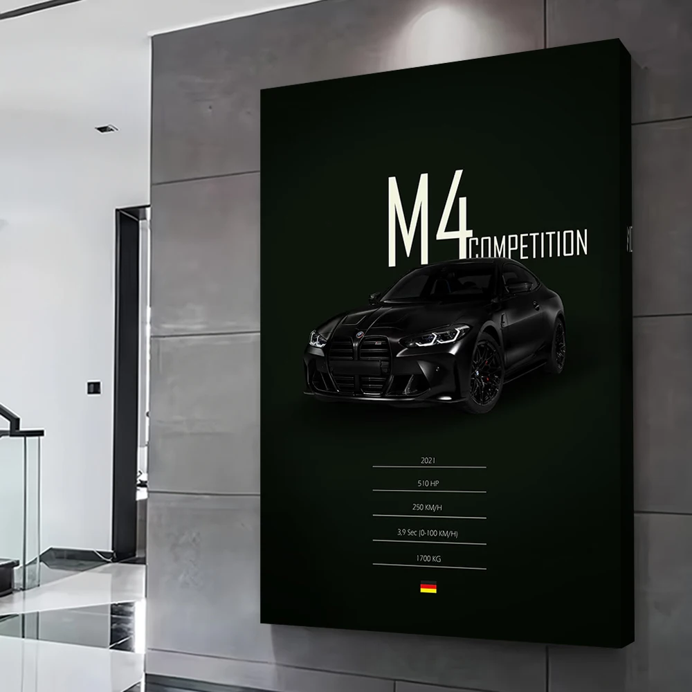2021 سيارة رياضية M4 المنافسة الطباعة المشارك صور الرسم على لوحات القماش الجدارية ل عصا ديكو غرفة المعيشة الديكور ديكور المنزل #2