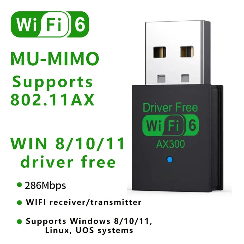 287Mbps WiFi 6 Adapter 2.4G WiFi Card Wifi6 USB Dongle AX300 802.11ax Wireless WiFi Receiver PC Laptop Driver Free