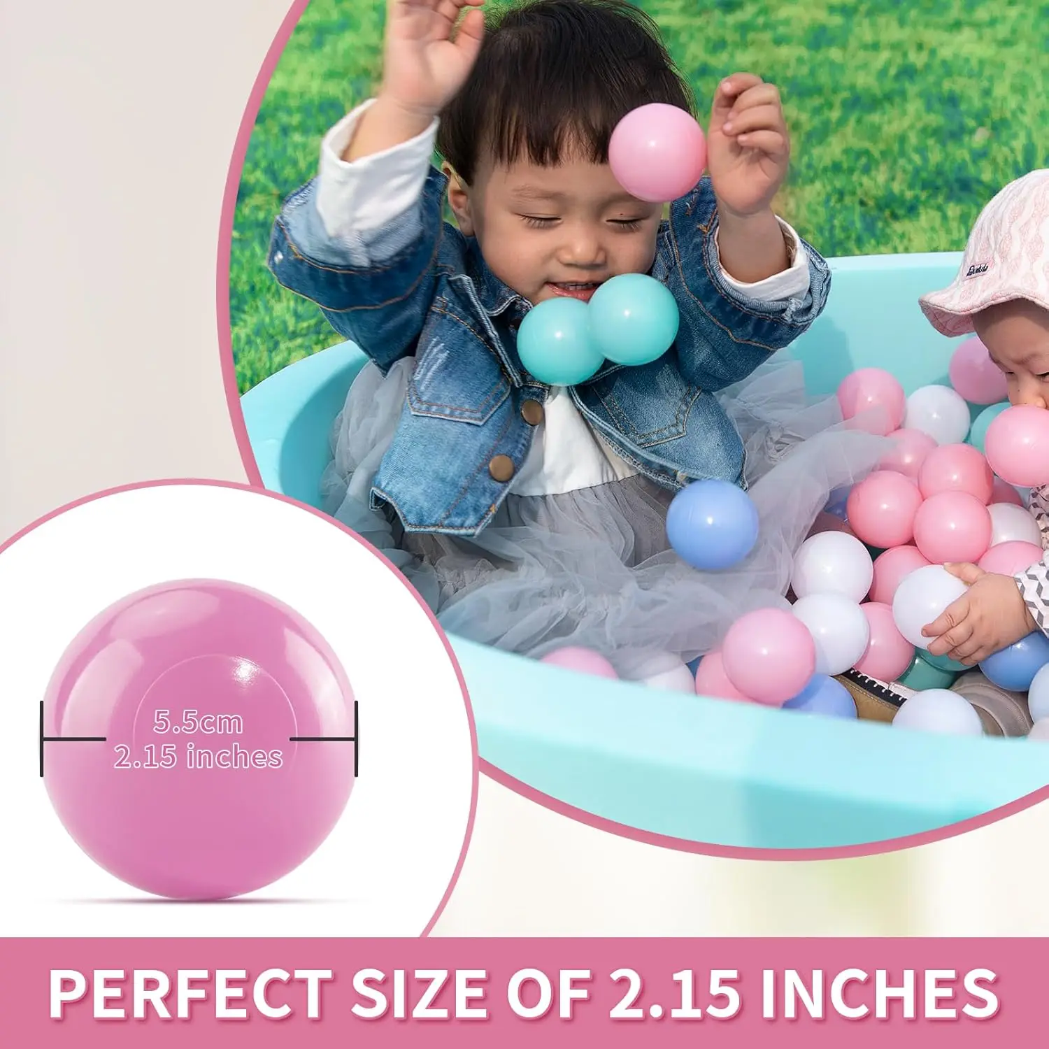 Ball Pit Balls for Kids, Pool Toys Thicken Soft Plastic Balls for Ball Pit BPA Free Toddler Toy White Clear and Pink 100pcs