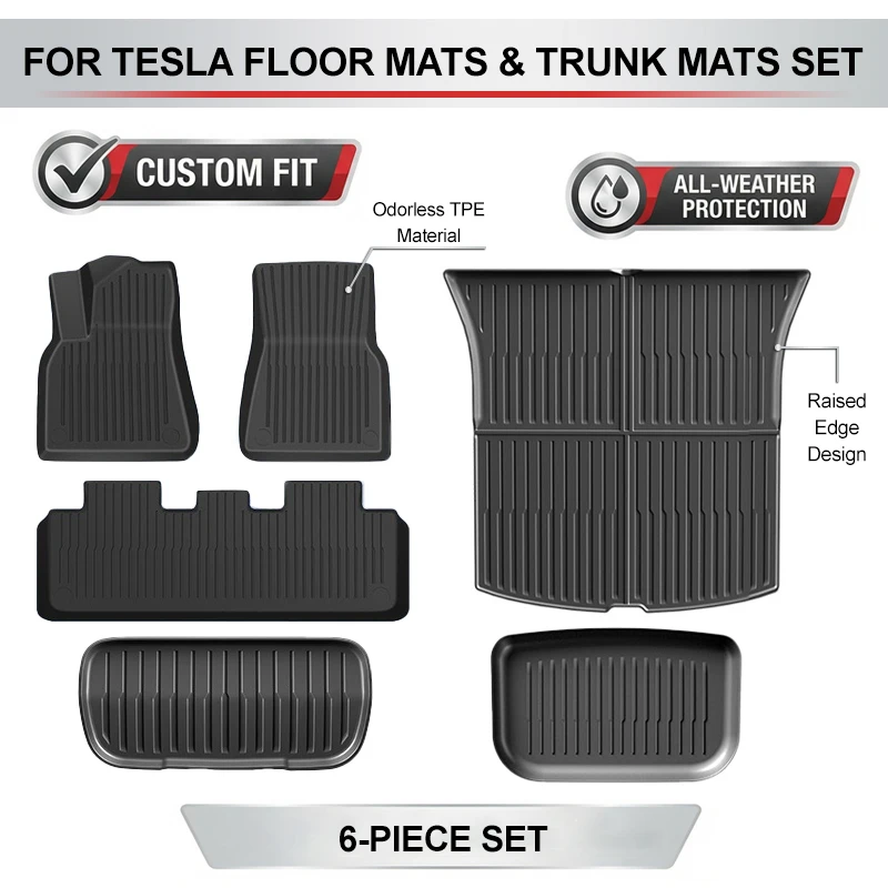 

YOHON Floor Mats for Tesla Model Y 2025 2026 Juniper TPE All-Weather Waterproof Trunk Liners Non-Slip Car Accessories