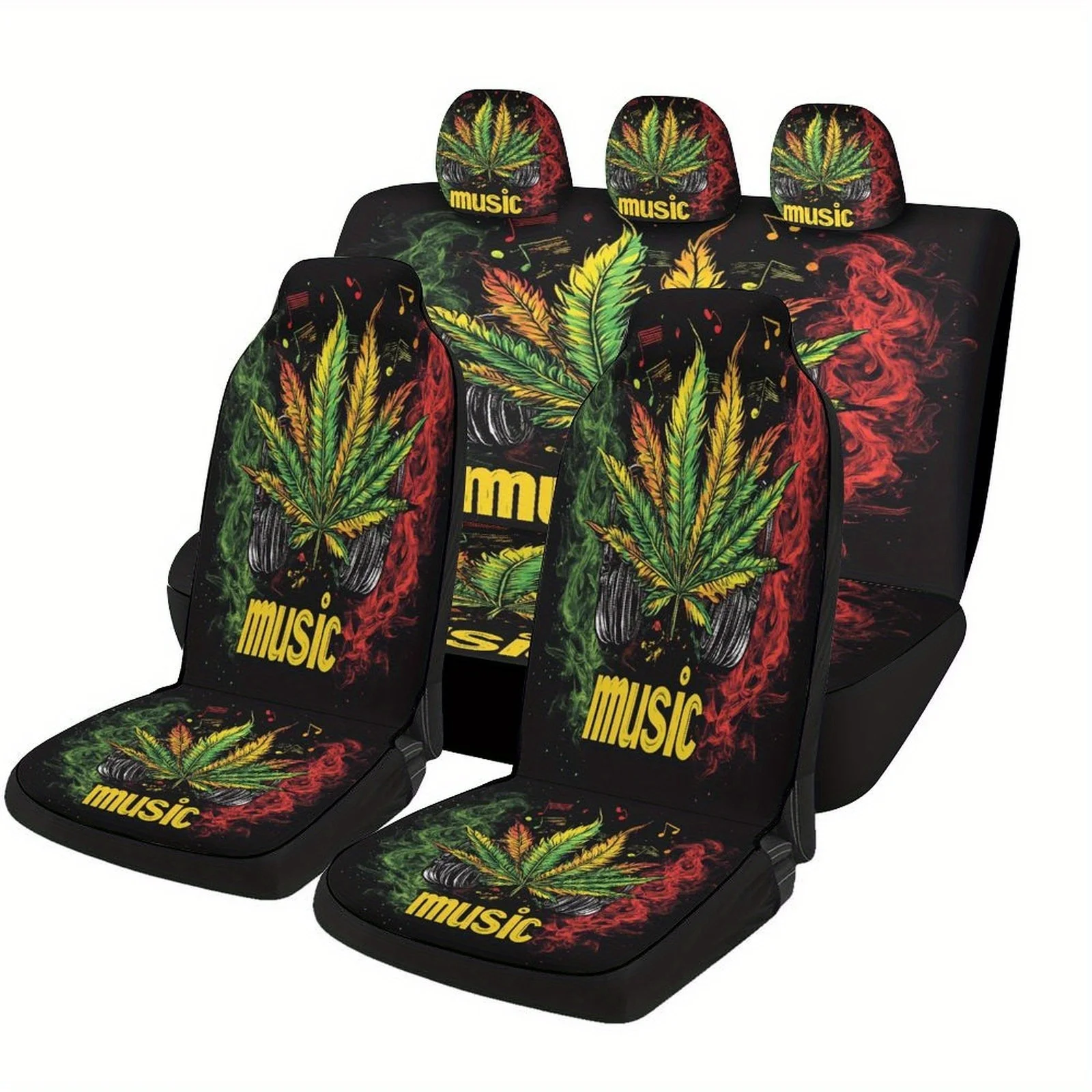 

Reggae Music Vibes Themed Car Seat Cover Set For Most Cars, Fashion Novelty Car Seat Protector Covers Full Set, Universal Car Se