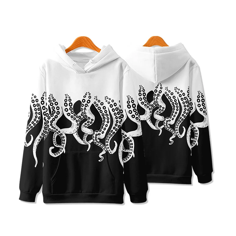 

Cthulhu H.P. Lovecraft themed hooded sweatshirt, featuring a casual octopus tentacle design and vintage street style, suitable