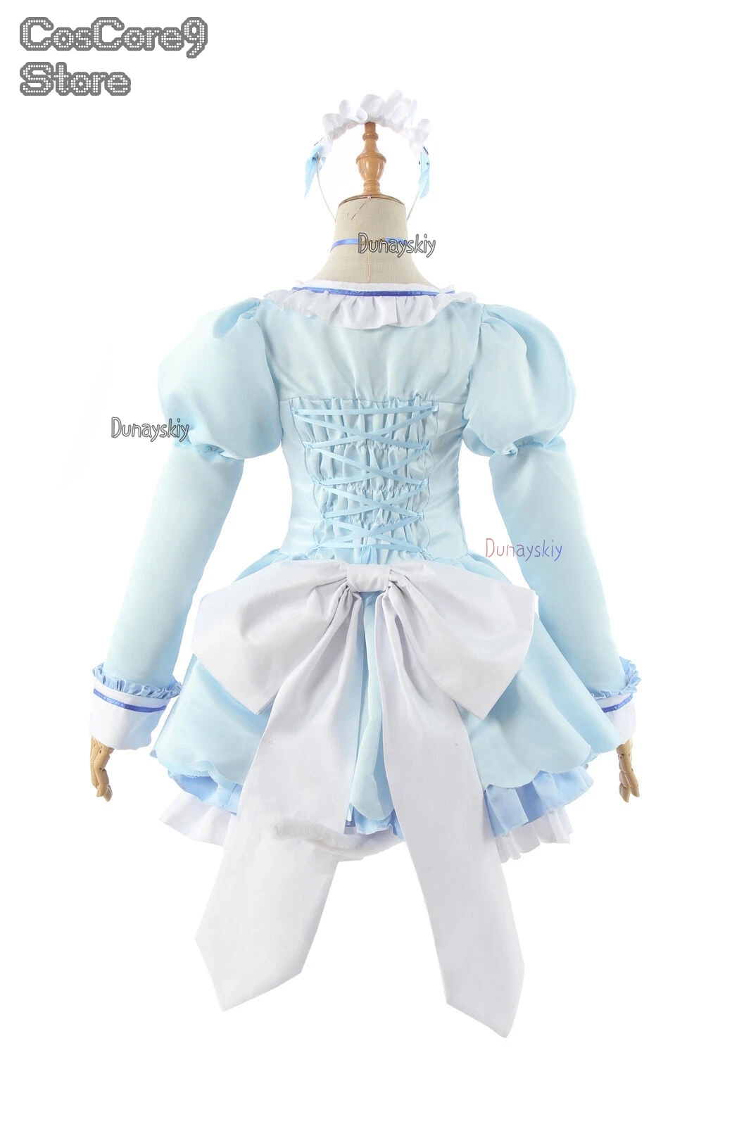 Kostium Cosplay Chocola Nekopara, Peruka, Strój Vanilla, Kostium Kotka-Pokojówki, Spódnica Lolita, Uroczy Różowo-Niebieski Kolor — zdjęcie 5