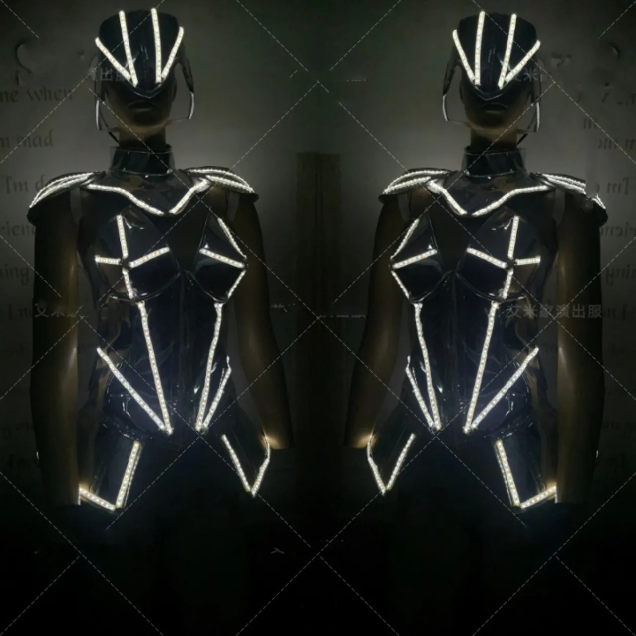 

Nightclub technology sexy ds dance team silver mirror armor luminous LED bar gogo costume