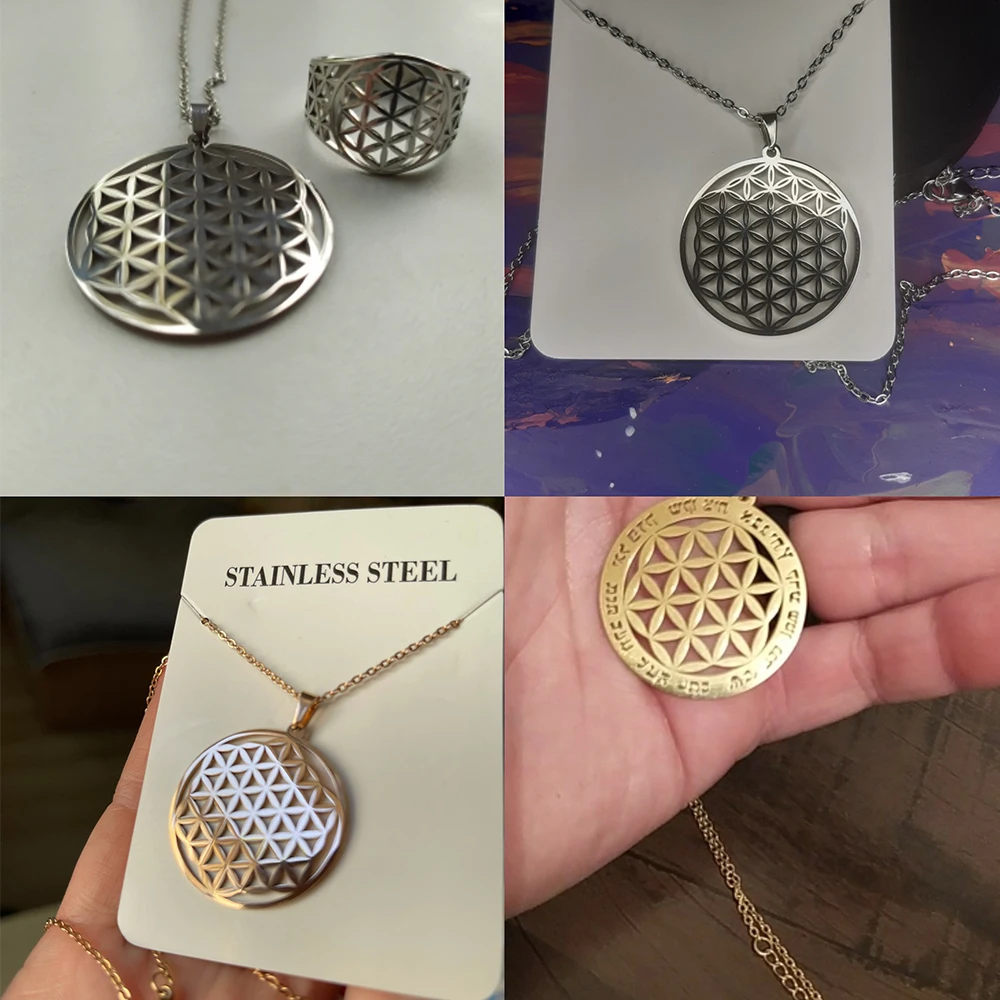 EUEAVAN 10pcs Flower of Life Charms Pendant for Necklace Stainless Steel Charm for Necklace Jewelry Making Mandal DIY Pendants