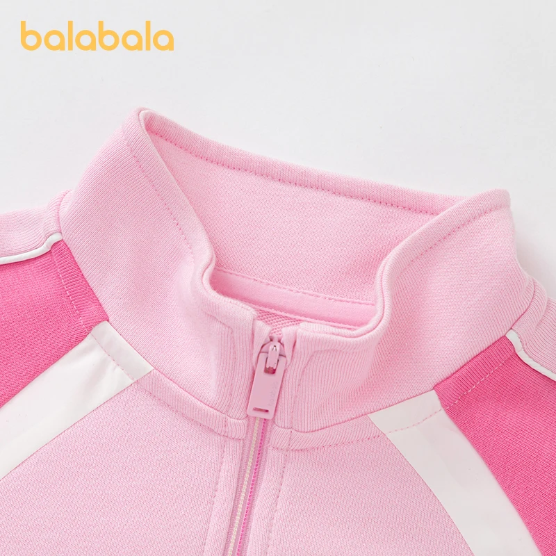 Balabala Long-Sleeve Suit Girls Children 2024 Spring New Campus Sports Style Fashionable Color-Block Two-Piece Set