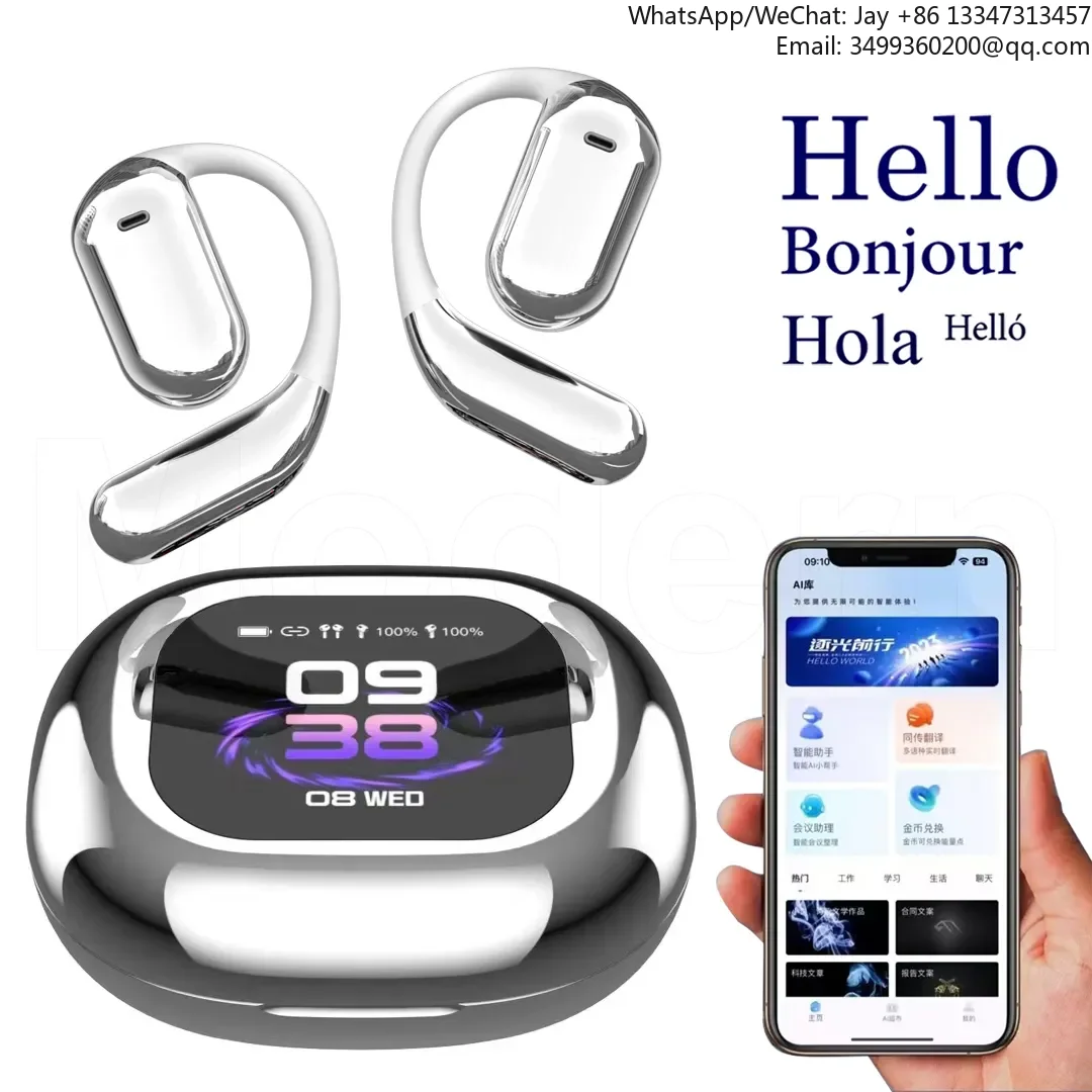 

2025 New Q16 PRO AI Real-Time Translation TWS Earphones Open-Ear HD Sound LED Smart Screen Two-Way Translator For Business