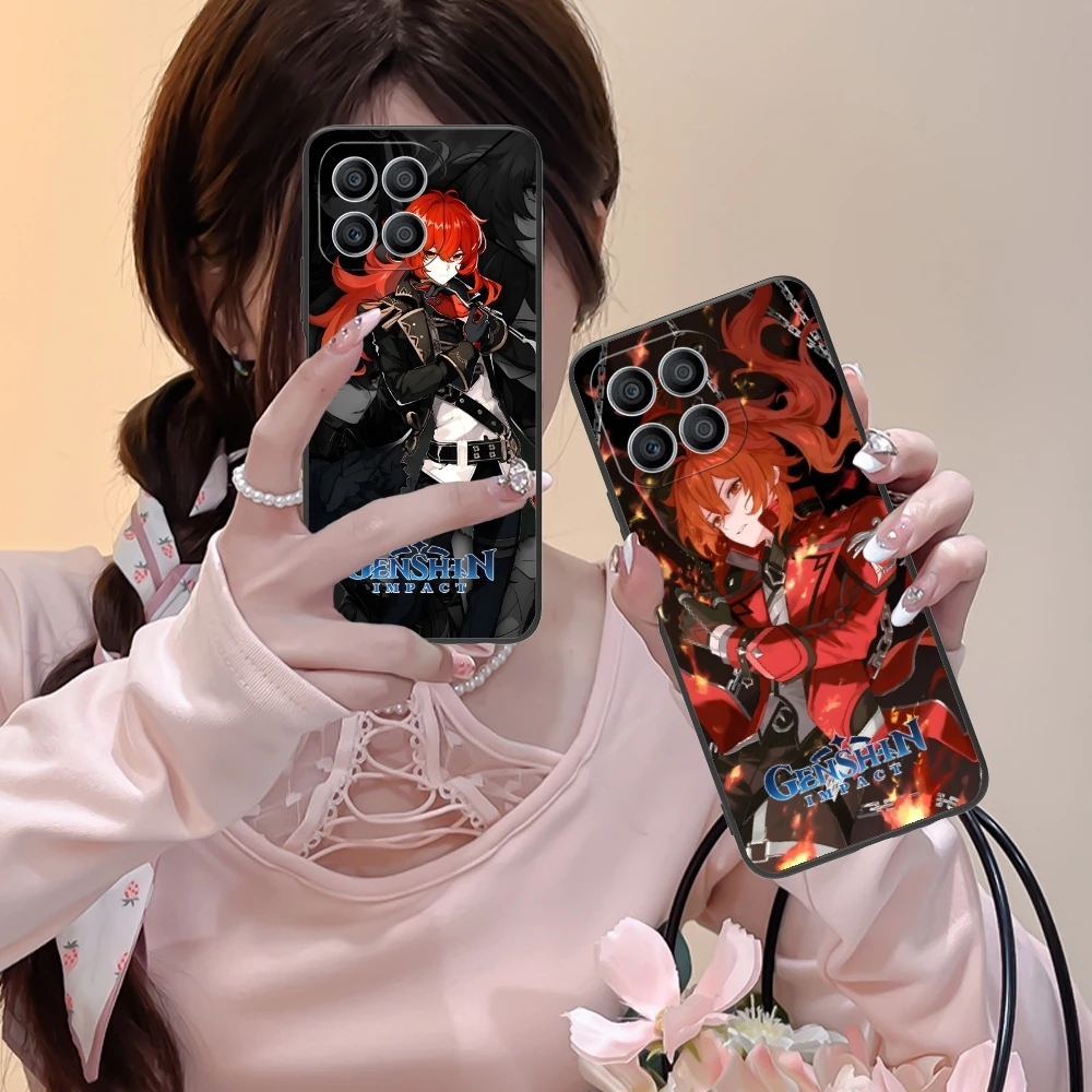 Genshin Impact Diluc Mobile Phone Case for Huawei Honor 90 80 70 60 50 30 20 10 9 8 7 Pro C S SE Lite 5G Black Phone Cover Shell