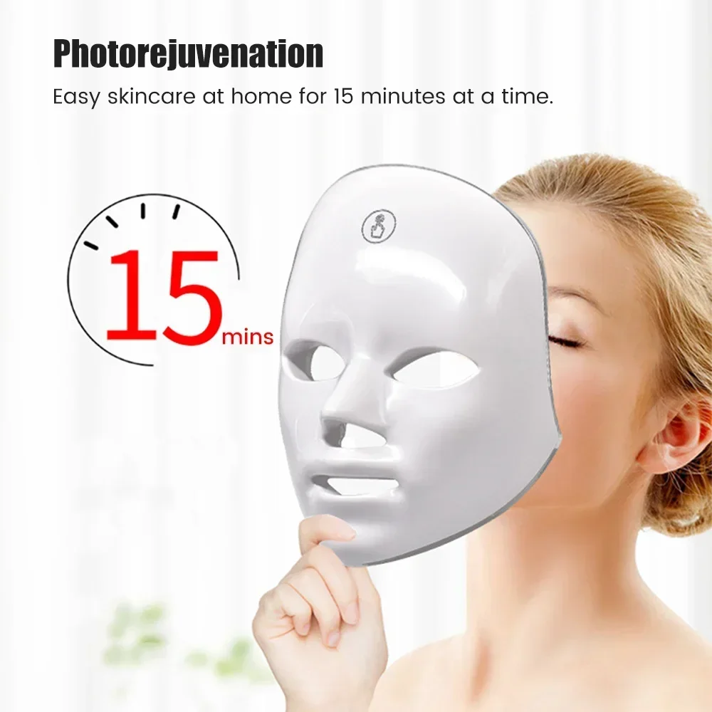 LED Face Mask Light Therapy 7 Color Treatment Anti Aging Acne Spot Removal Wrinkles Brightening Facial Skin Care Beauty Machine