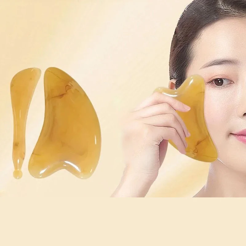 

2-piece Set Of Ox Horn Scraping Board Facial Beauty Board Face Eye Tendon Massage Stick Beauty Stick