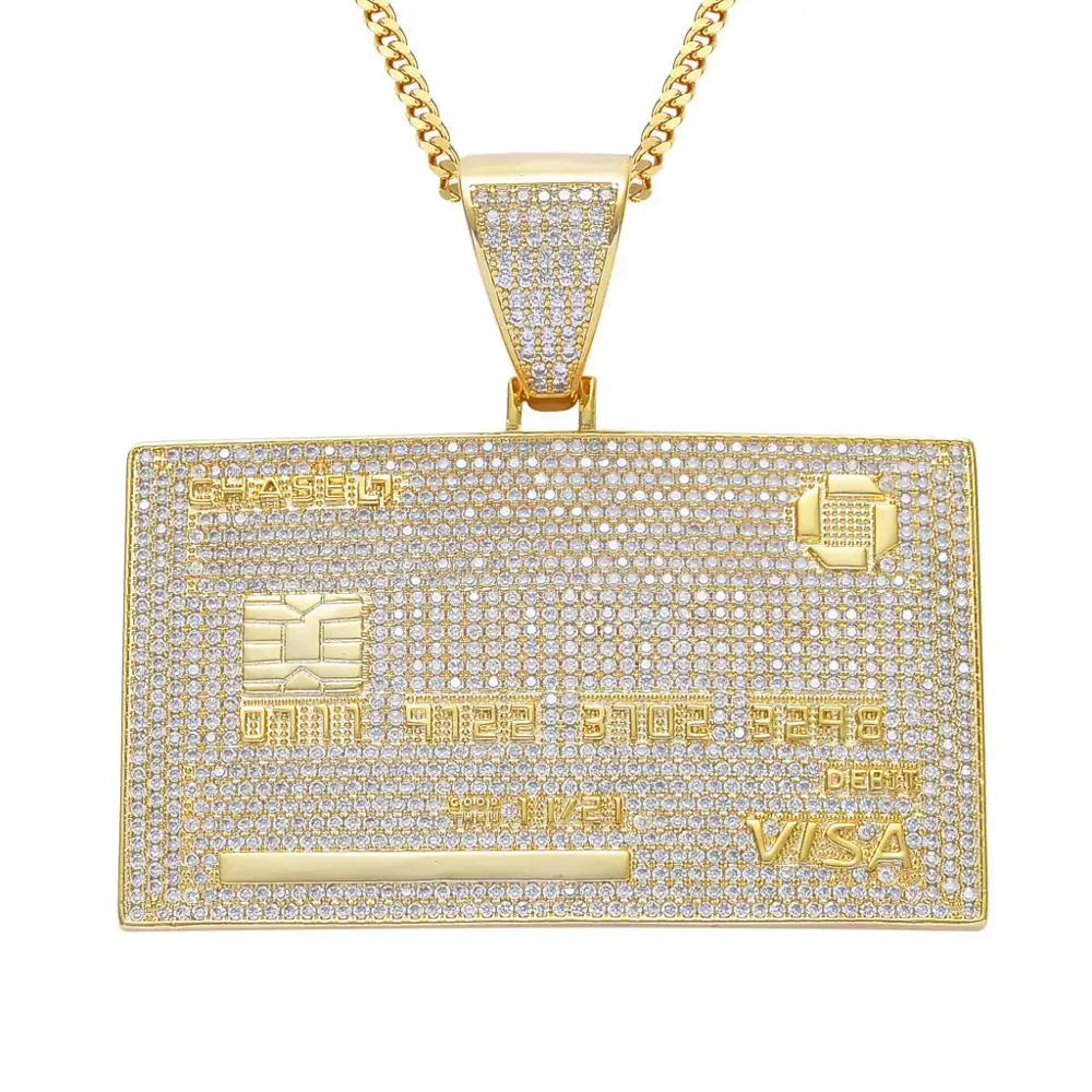 Hip Hop Cubic Zircon  Custom Name Credit Card VISA Card Pendants Necklace for Men Women Jewelry Gifts