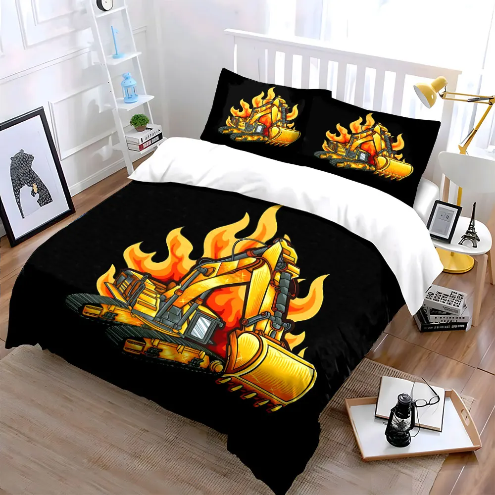 Excavator Set for Creative Decor Bedding Set with 1 Duvet Cover 2 Pillowcases Single Double King Queen, Gift