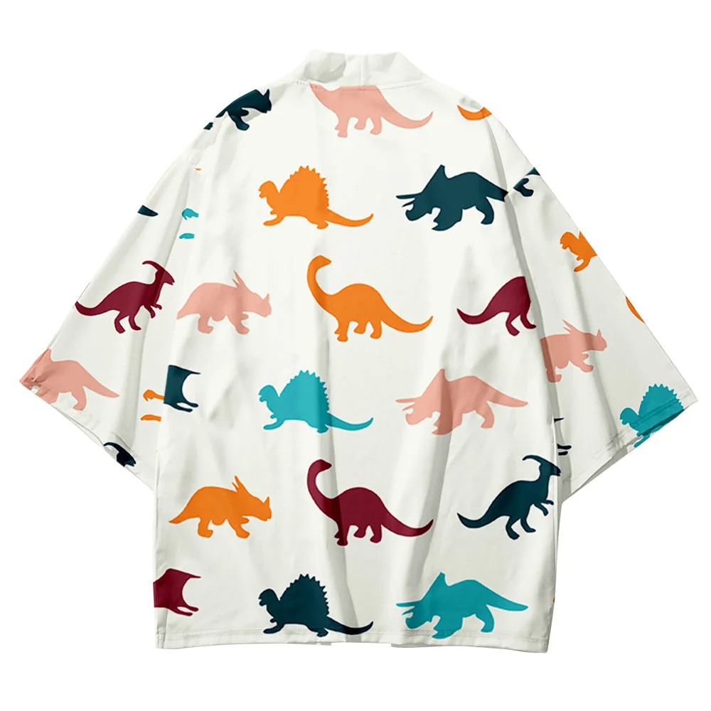 White Dinosaur Cartoon Plus Size 6XL 5XL 4XL Loose Japanese Cardigan Women Men Harajuku Kimono Cosplay Blouse Yukata Clothing